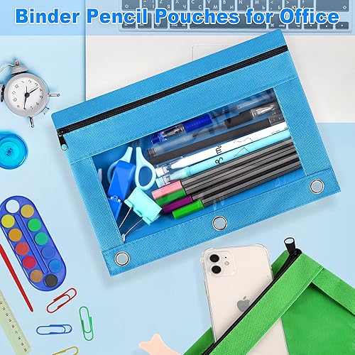 Miniatura 6 de Gloween Estuche para lápices para carpeta de 3 anillos, con cremallera, bolsa de cosméticos para suministros de oficina y universidad (azul cielo,