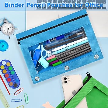 Pencil Pouch for 3 Ring Binder, 2 Pack Pencil Pouches/Cases with Zipper, Durable Binder Pencil Pouch/Bag for Office School Supplies (Black)