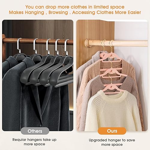 Miniatura 5 de Perchas de terciopelo para ropa, delgadas, apilables, antideslizantes, de fieltro rosa, para dormitorio, ahorro de espacio, perchas resistentes para