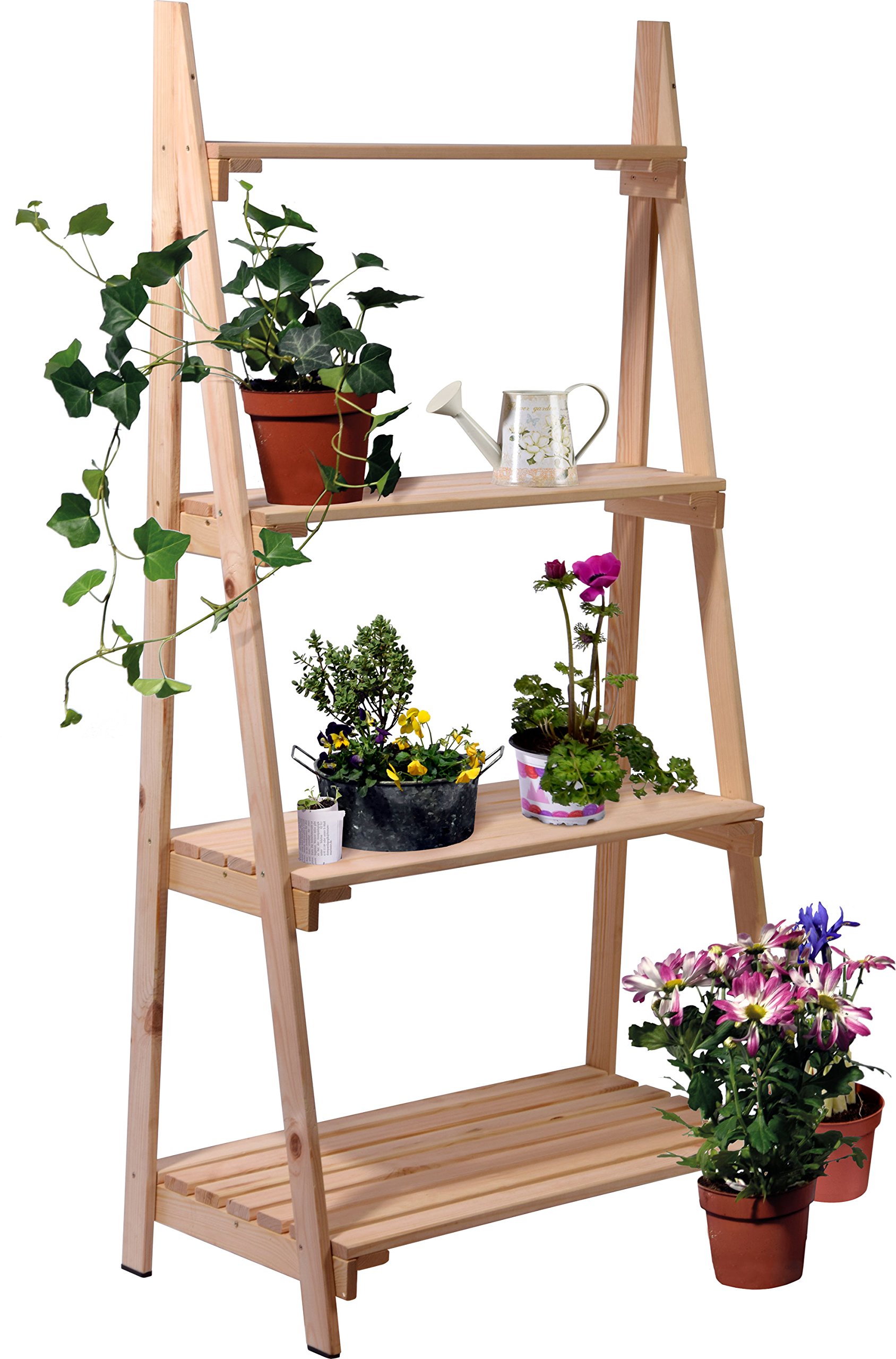 dobar® 58465e Großes Blumenregal 4-stufig | Pflanzregal Massivholz | Blumenleiter | Pflanzständer | Blumenständer | Multifunktionales Dekorationsregal | 4 Etagen | 75 x 39 x 146 cm | Natur