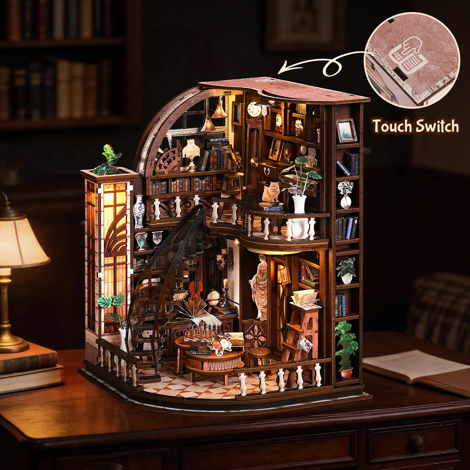 Cuteefun DIY Book Nook, Kit de Miniature avec Lumière LED, Serre-Li
