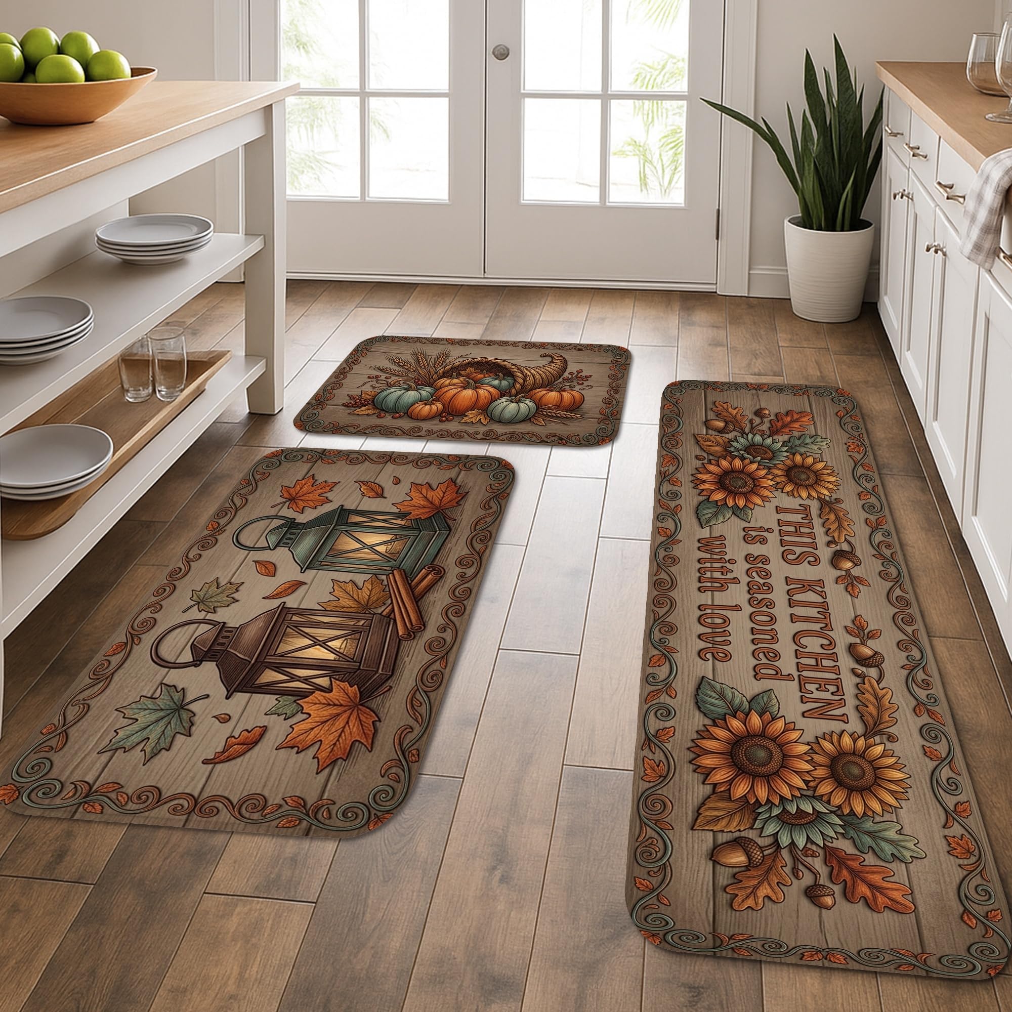 Tapis de cuisine rustique marron lot de 3 tapis lavables et confortables pour évier et buanderie