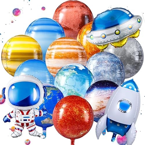 Poen 15 globos espaciales para decoración de fiesta espacial de 22 pulgadas, sistema solar de galaxia, mapa del mundo, globo, planeta, globos