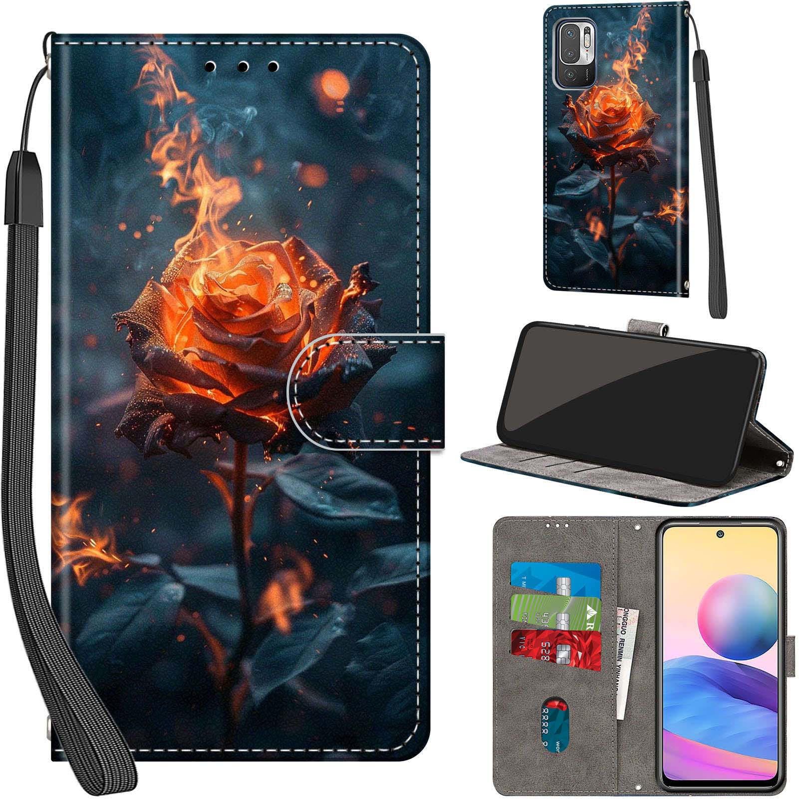 PHINIENLAND Cover per Xiaomi Redmi Note 10 Pro Case PU Pelle Custodia [ Kickstand] [Chiusura magnetica] [Slot per Schede], Portafoglio Flip Custodia per Redmi Note 10 Pro Max,Fiori
