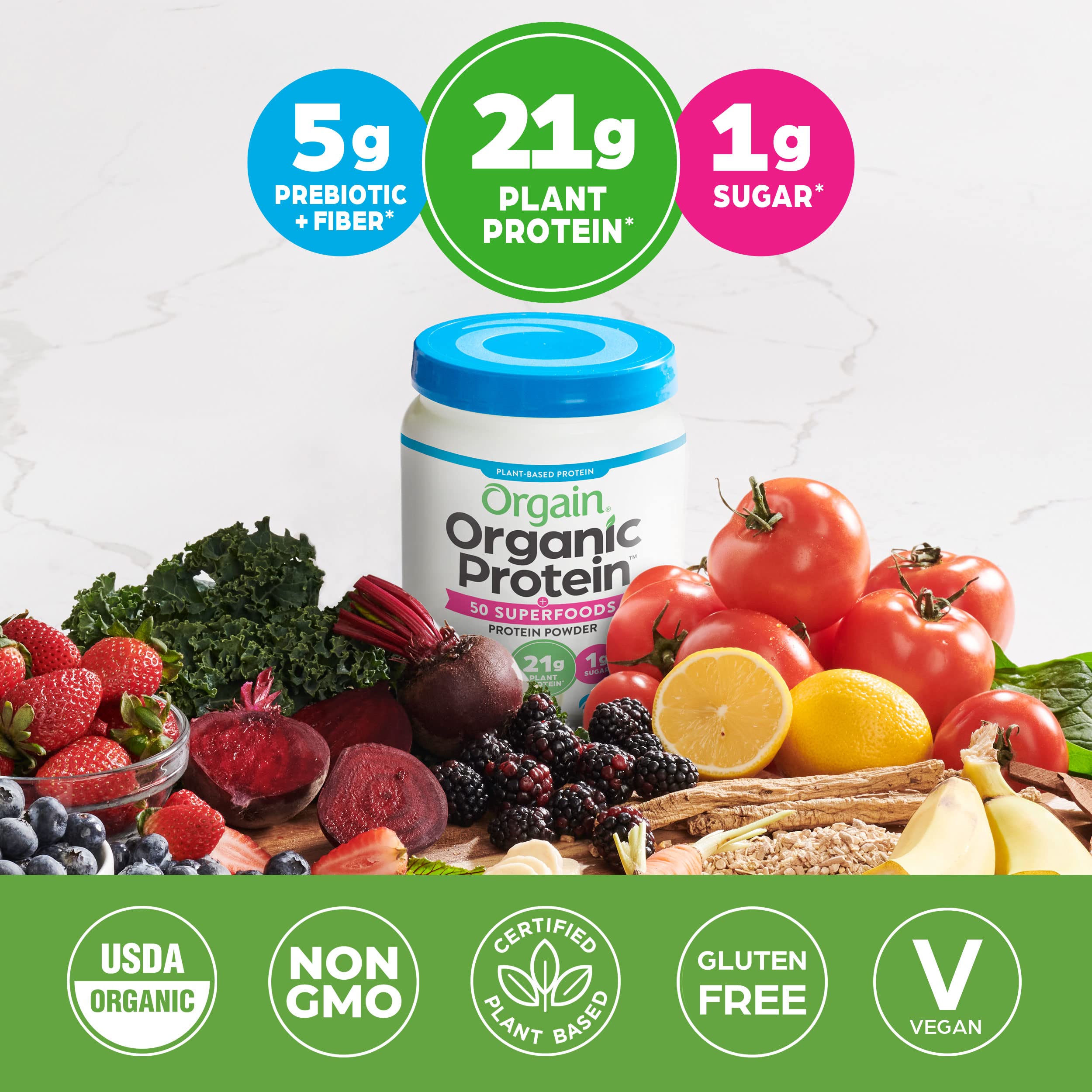 Buy Orgain Organic Protein + Superfoods Powder, Vanilla Bean 21g of