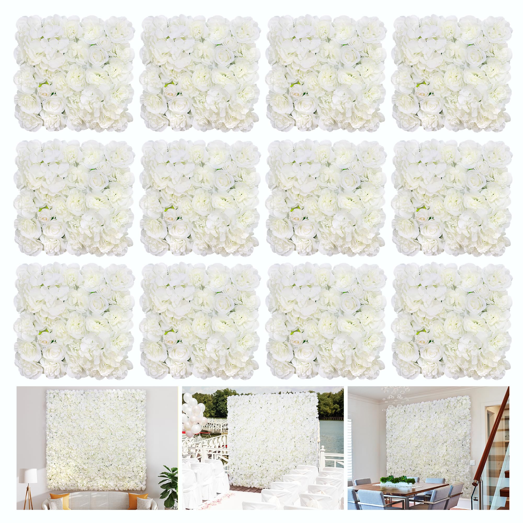 Photo 1 of ***MISSING PARTS***RIDDSEE 12pcs Flower Wall Backdrop16.5 x16.5 Artificial Floral Panels-White