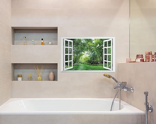 Miniatura 5 de FLFK Adhesivo de pared falso para ventana, mural de pared falso de selva para decoración de pared, calcomanías de pared para pegar y despegar, 24 x