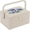 Hobby Gift Medium Sewing Box Organiser with Handle - Cotton Basket Sewing Storage Box, Craft Storage Boxes with Compartments for Tools & Accessories - 18.5 x 25.5 x 14.5cm, Hydrangea