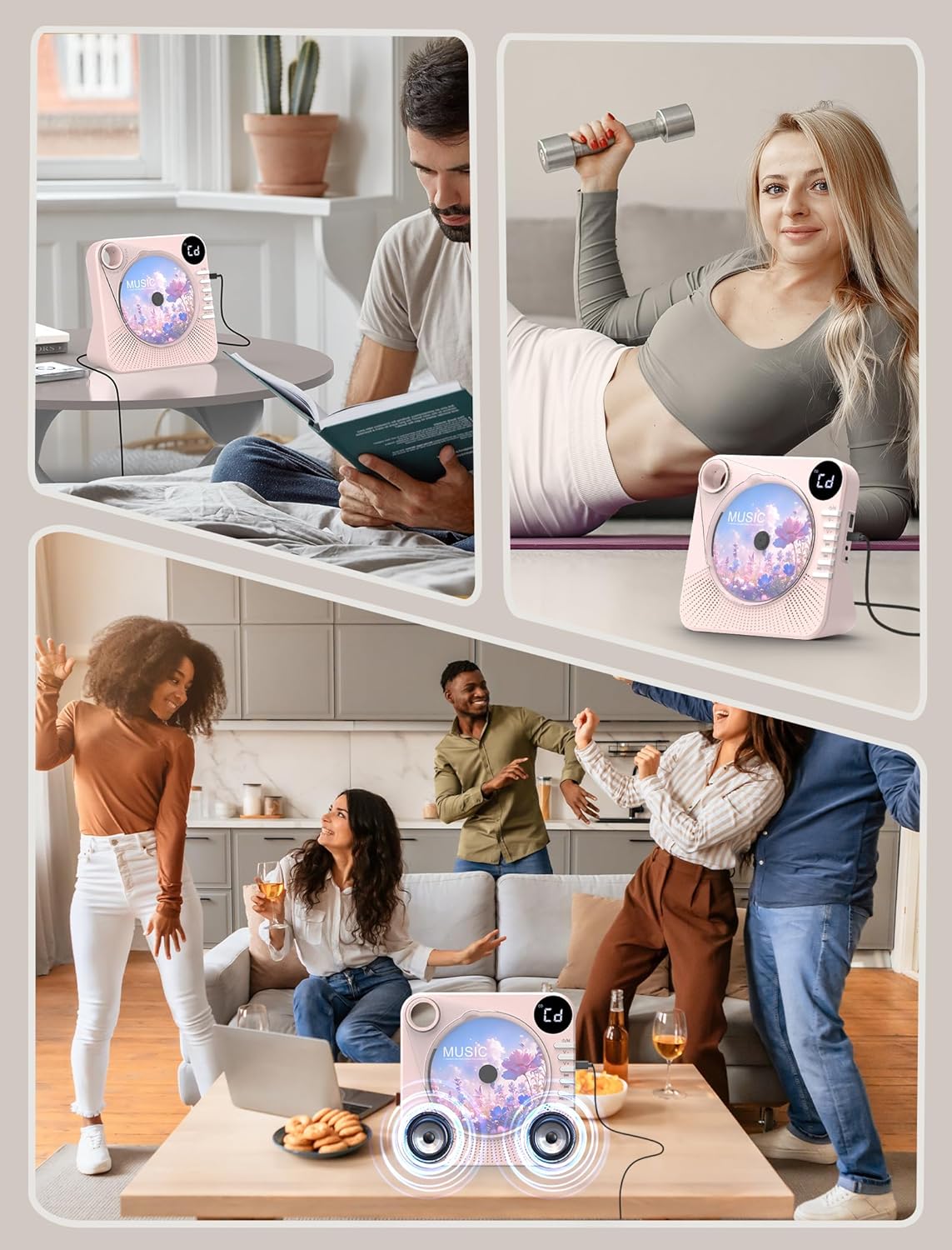 CD Player Bluetooth with HiFi Dual Speaker,Desktop CD Player for Home with Remote Control,Dust Cover,LCD Display,Sleep Timer,EQ Sound,USB/AUX,Kids,Gift,Pink