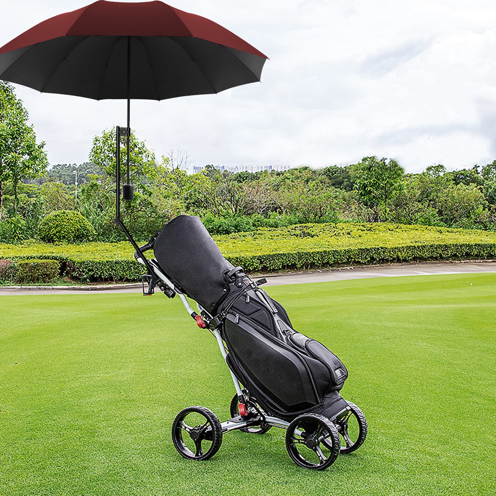 Paraguas ajustable UPF 50+con abrazadera universal ajustable, para sillas, bolsas de golf, cochecitos, sillas de ruedas, patio, paraguas portátiles