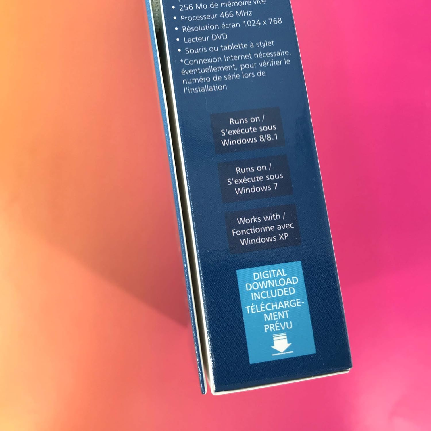 Akụkụ view of Corel WordPerfect Office X7 Home & Student Edition software box, detailing system requirements for Windows 8/8.1, 7, and XP, and indicating 'Digital Download Included'.