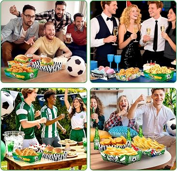 Soccer Party Supplies Decorations 2026-48 PCS Disposable Paper Food Trays for World Cup Game Day, Soccer Themed Plates for Popcorn, Nachos, Fries, Hot Dogs