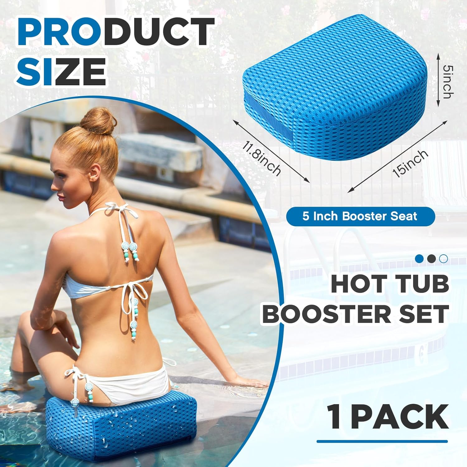 Suzile 1 Pcs Hot Tub Booster Seat Weighted Spa Bathtub Booster Seat Micro Dot Non Slip Quick Dry Bottom Portable Inflatable Cushion with 3D Mesh Cover Tub Accessory for Indoor Outdoor (Blue)
