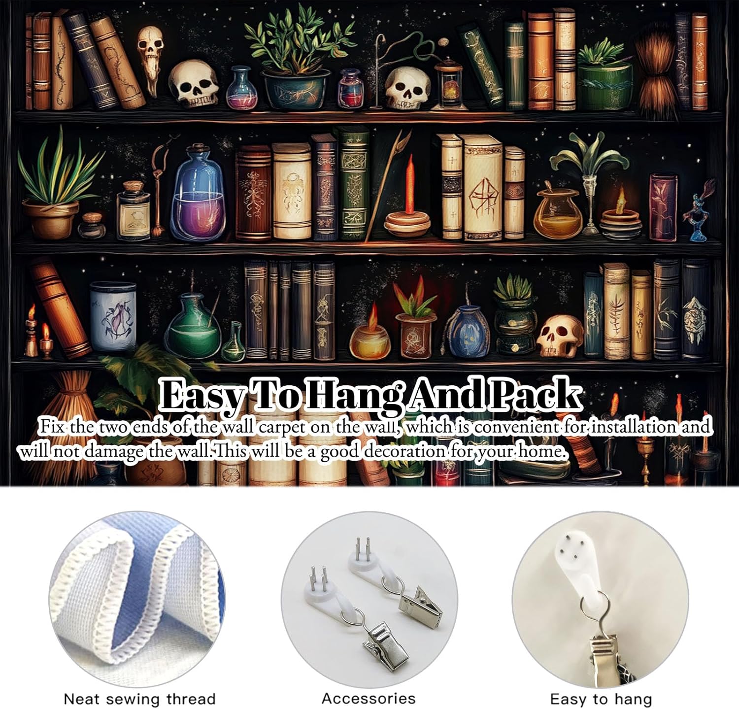 DLERFLOVR Gothic Bookshelf Tapestry Candle Books Wall Hanging Backdrop Wall Art Dark Brown Home Decor for Bedroom Living Room Aesthetic - 90"x68"