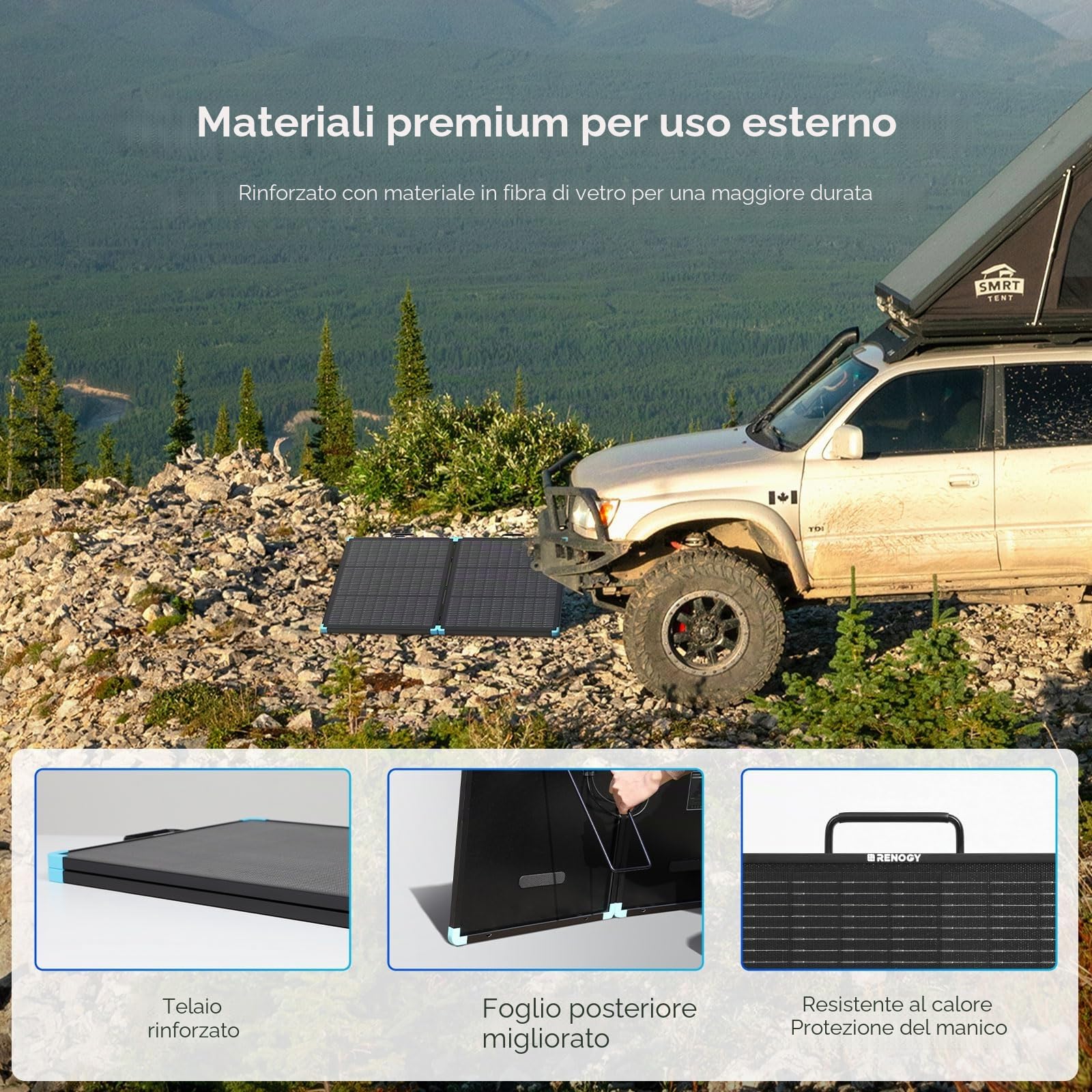 Renogy Pannello solare pieghevole 100W celle tipo N modulo solare pieghevole portatile pieghevole impermeabile IP67 per camper, roulotte, cabine, campeggio, sistemi di schienale per la casa