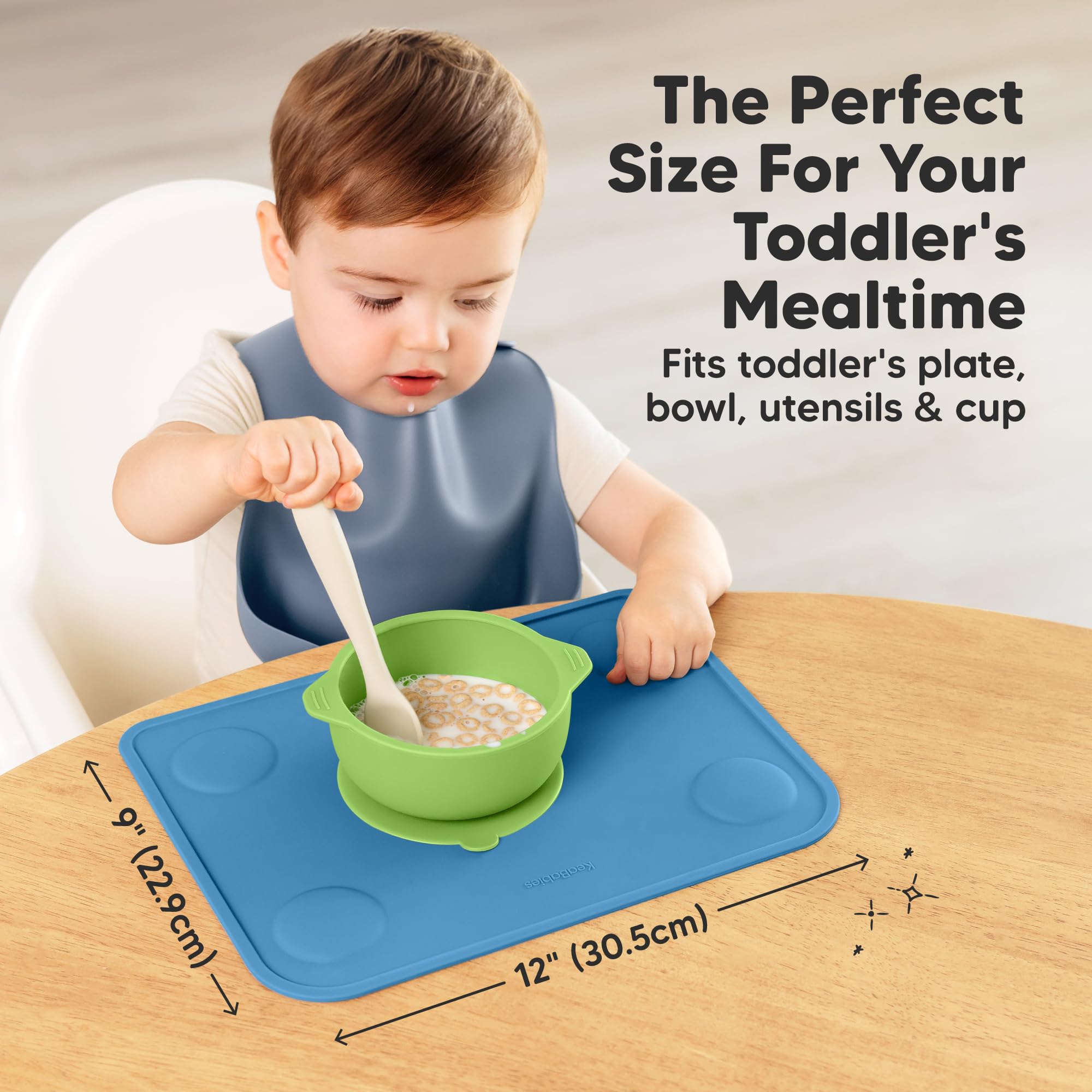 KeaBabies Toddler Placemats & Suction Plates - 2 Non-Slip Silicone Mats & 3 Plates With Lids For Mess-Free Meals