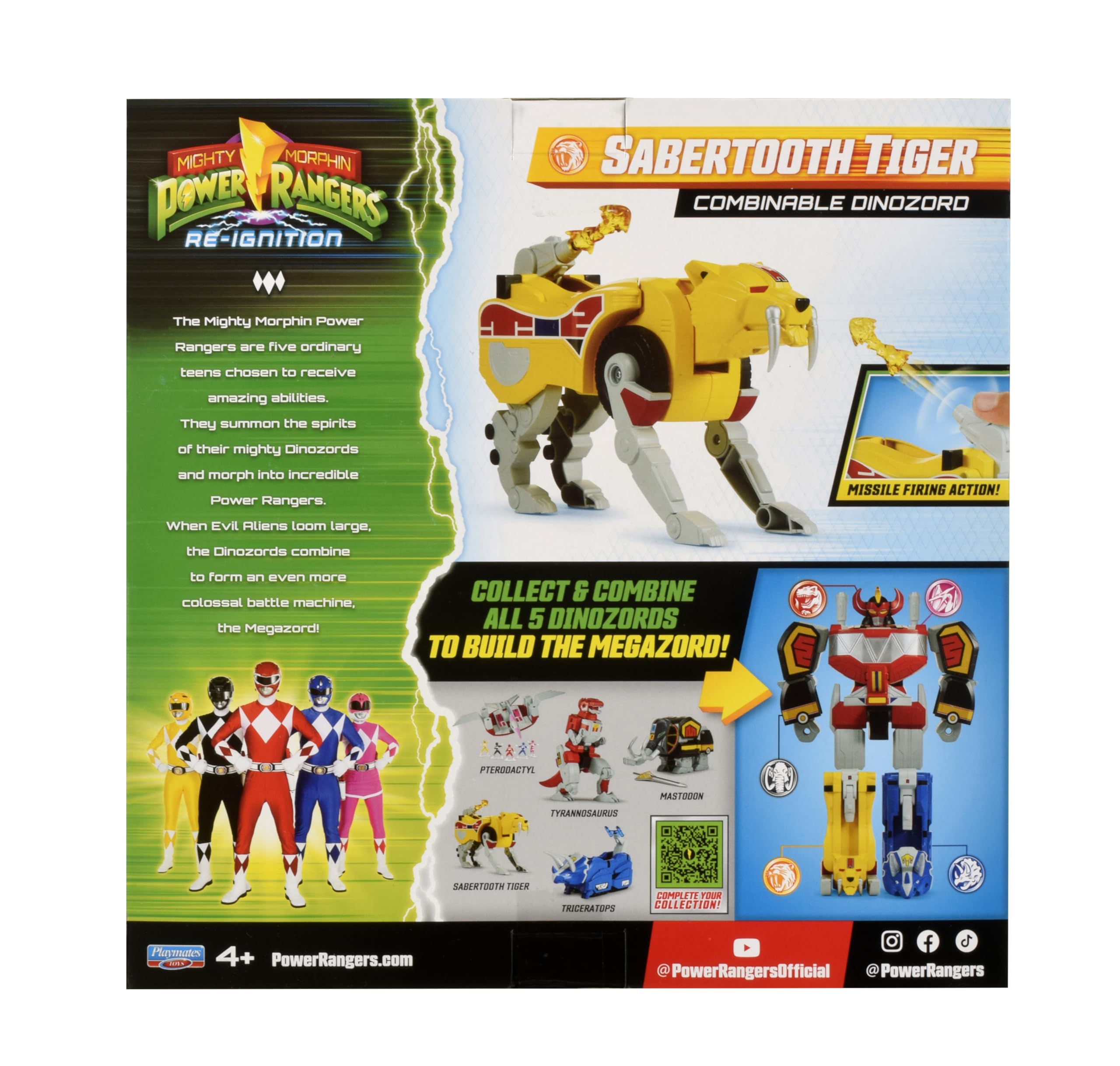 Power Rangers - Kolekcja Megazord, przegubowe Zords, Figurka, 20 cm, model Sabertooth Tiger Dinozord, dla dzieci od 4 lat, PWG052