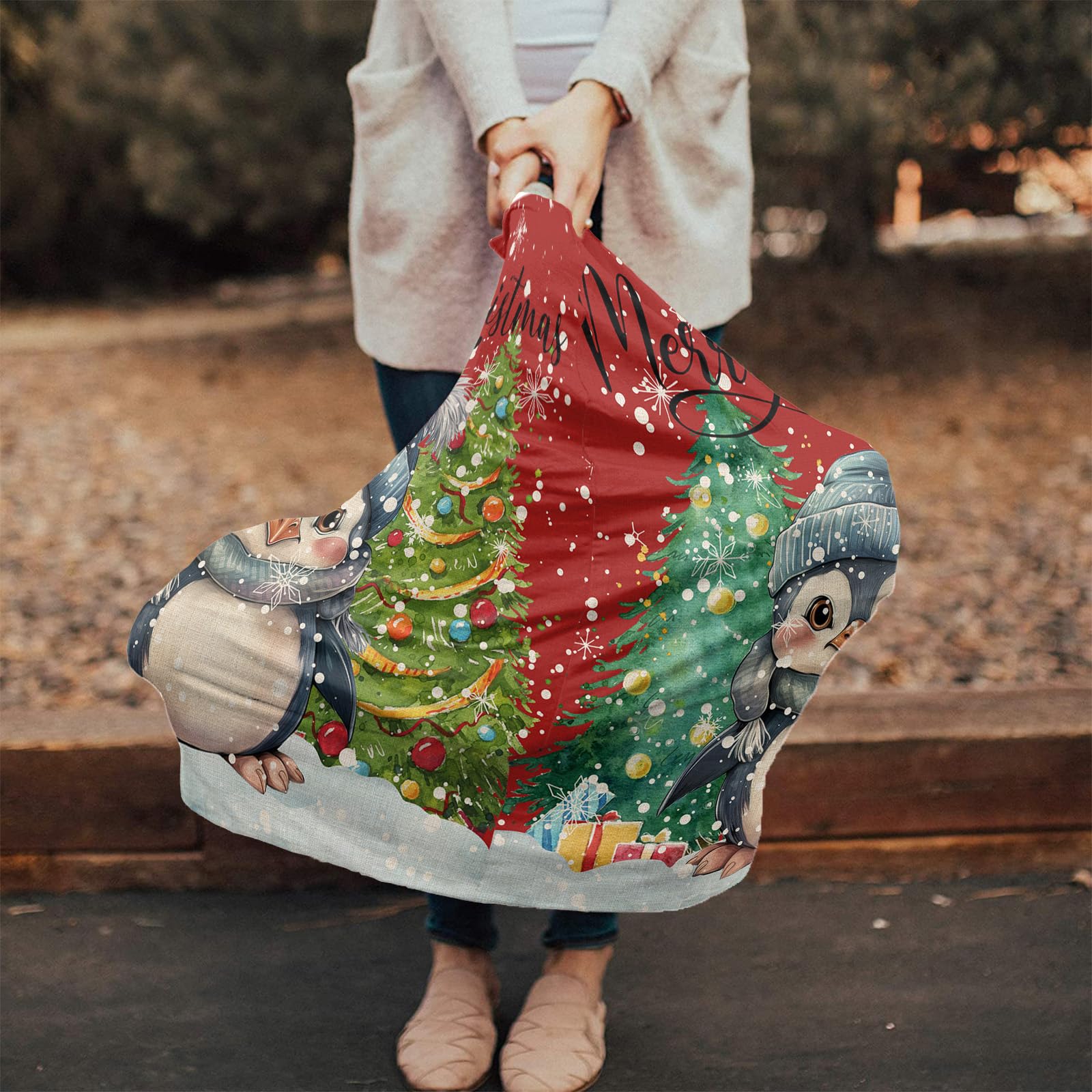 Nursing Cover for Breastfeeding Scarf, Merry Christmas Penguins Red Baby Car Covers Super Soft Multi Use for Canopy Shopping Cart Cover Blanket Stroller Cover