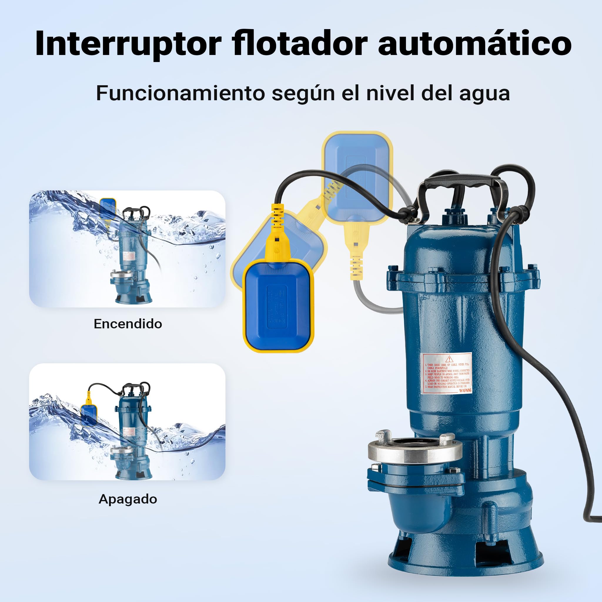 Wiltec Bomba de aguas residuales 1500W 36000l/h Altura máx. 10m Manguera 20m