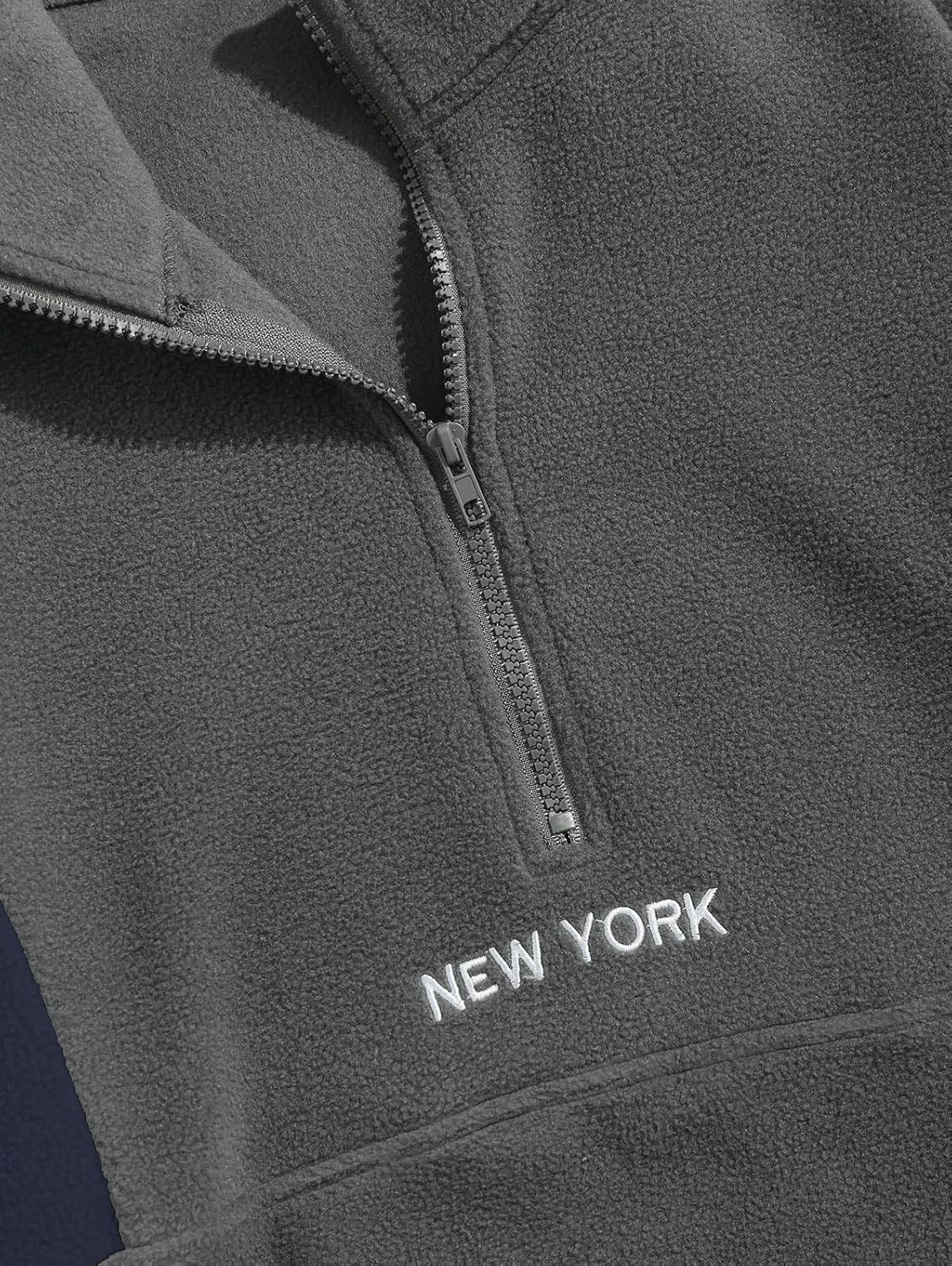 ZAFUL Men's Fluffy Polar Fleece Sweatshirt NEW YORK Embroidery Colorblock Half Zip Unisex Hoodie