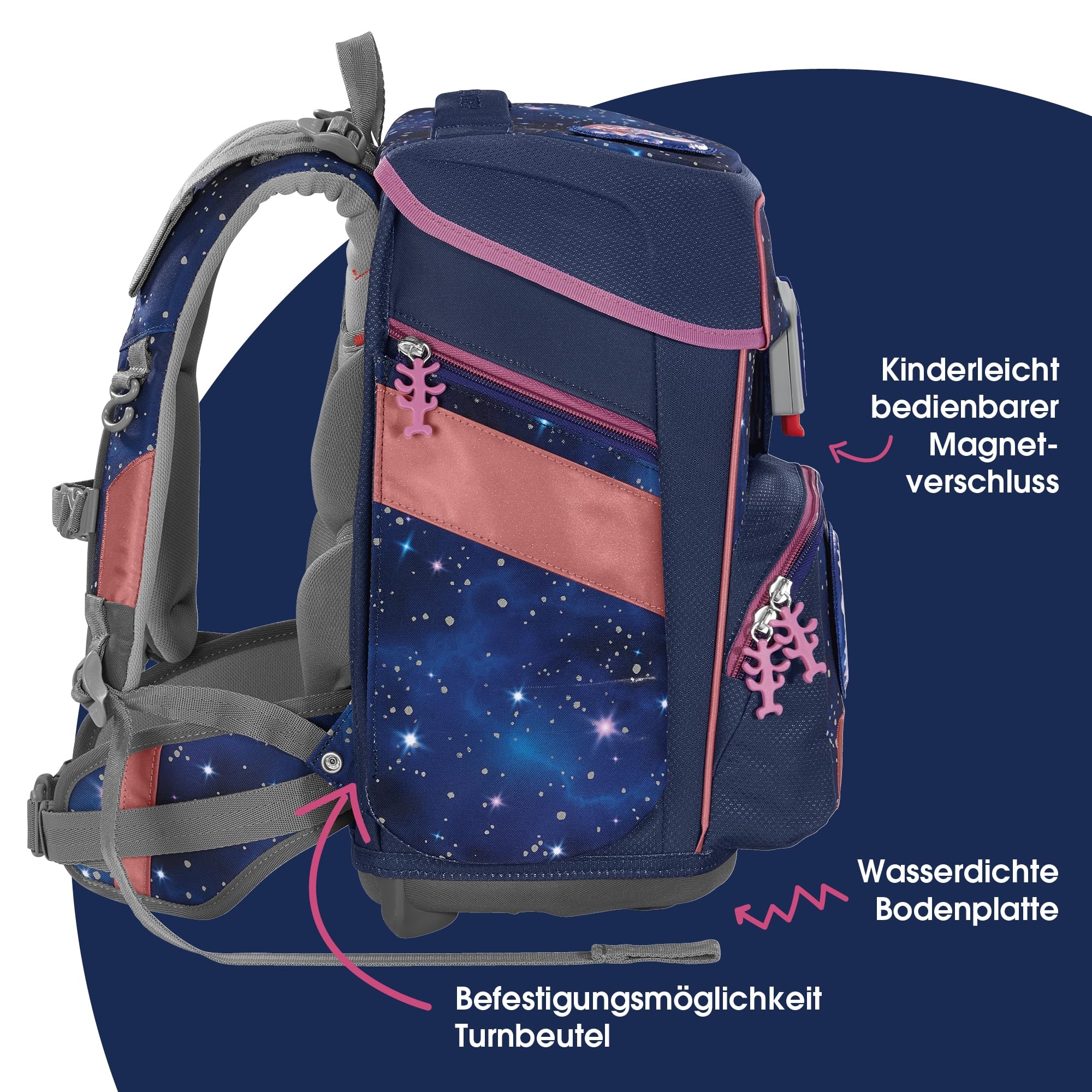 Step by Step Schulranzen-Set Space Reflect „Star Seahorse Zoe“ 5-teilig, ergonomischer Tornister, Reflektoren, höhenverstellbar, Hüftgurt, Grundschule, 1. Klasse, 20L, lila-schwarz