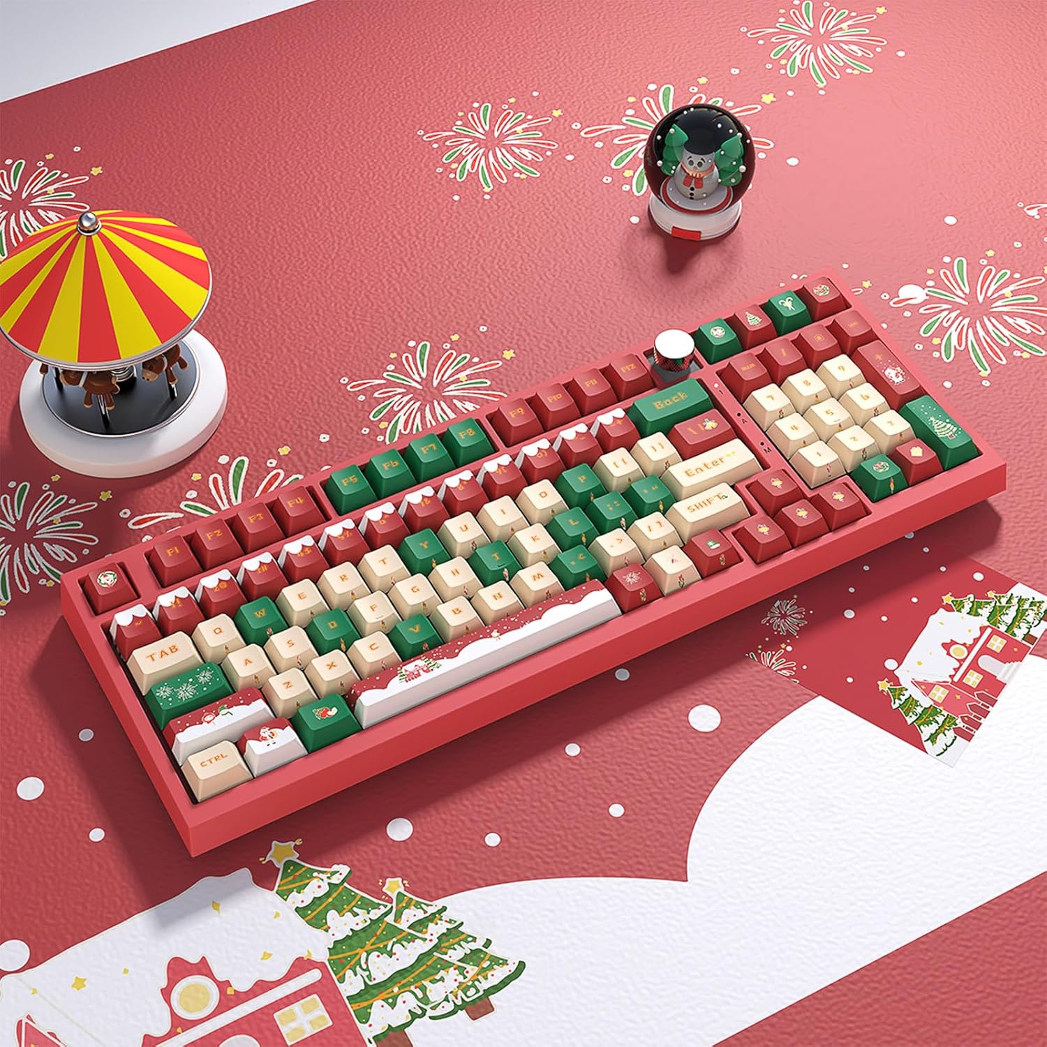 Christmas Theme PBT Keycaps Sublimation Festive Keycap Set for 142PCS Mechanical Keyboard Switches with 7u 2.25u 2.75u Profile Keycap Set