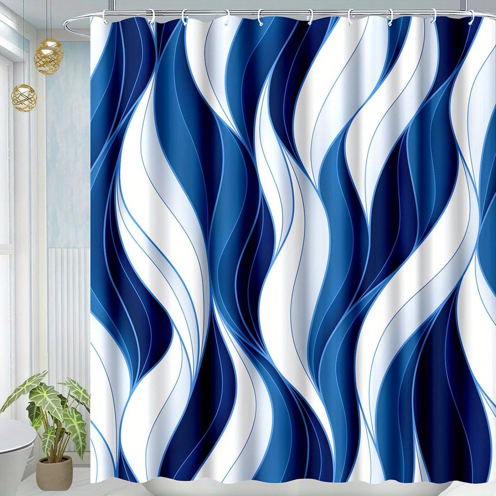 Rideau de douche à rayures 136x200cm écran de bain bleu et blanc avec crochets