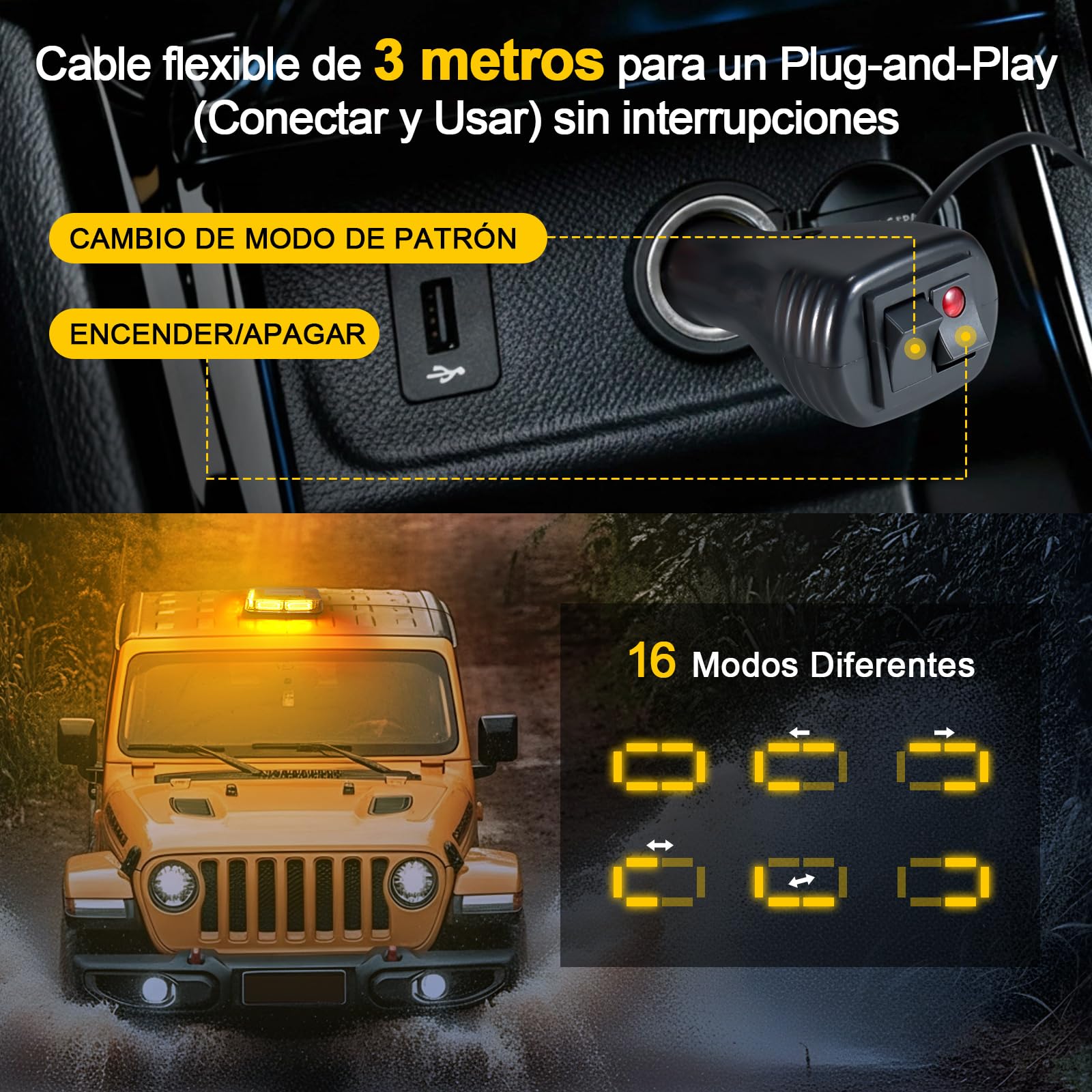 Rotativo Luz LED Estroboscópica, 12V-24V 90 LED Amarillo Luz de Emergencia para Vehículos de Construcción Carretilla Elevadora Tractor Remolque Quitanieves