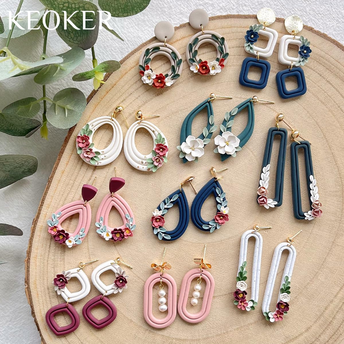 Keoker Lot de 12 emporte-pièces en argile de forme organique, cercles concentriques pour bijoux en argile polymère (couleur extrudée)