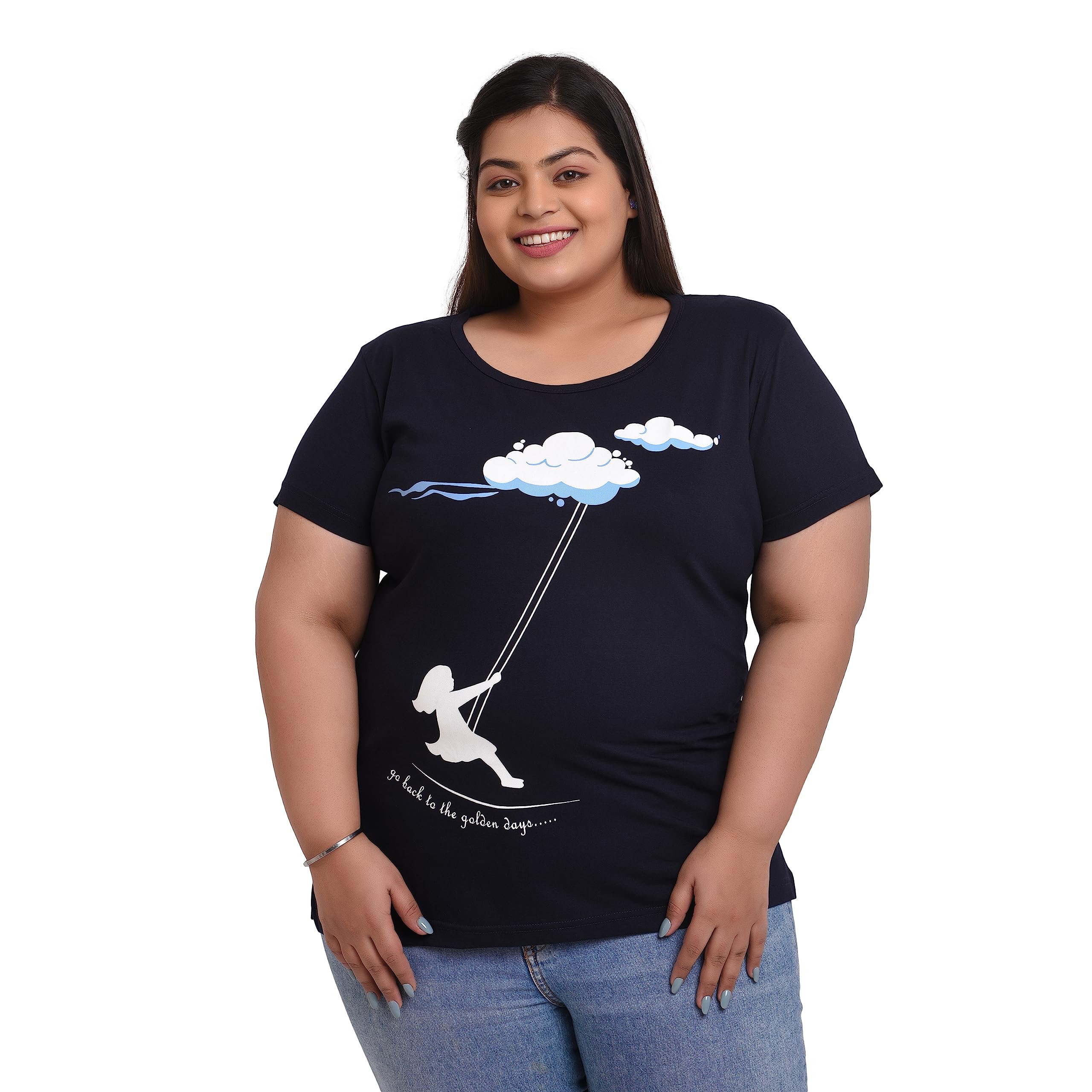 neo garments Women Cotton Round Neck Plus Size T-Shirt | Swing | Navy Blue | (Size - 4XL-44 to 8XL-52) |-picture-45