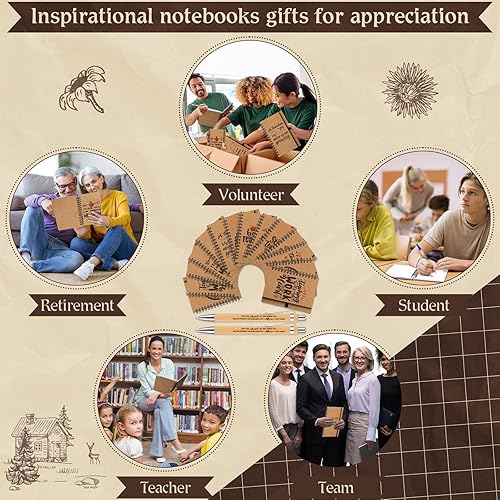 Miniatura 7 de Ctosree Juego de regalo de agradecimiento al profesor, bolígrafo motivacional de bambú, cuaderno en espiral, bolígrafos inspiradores para