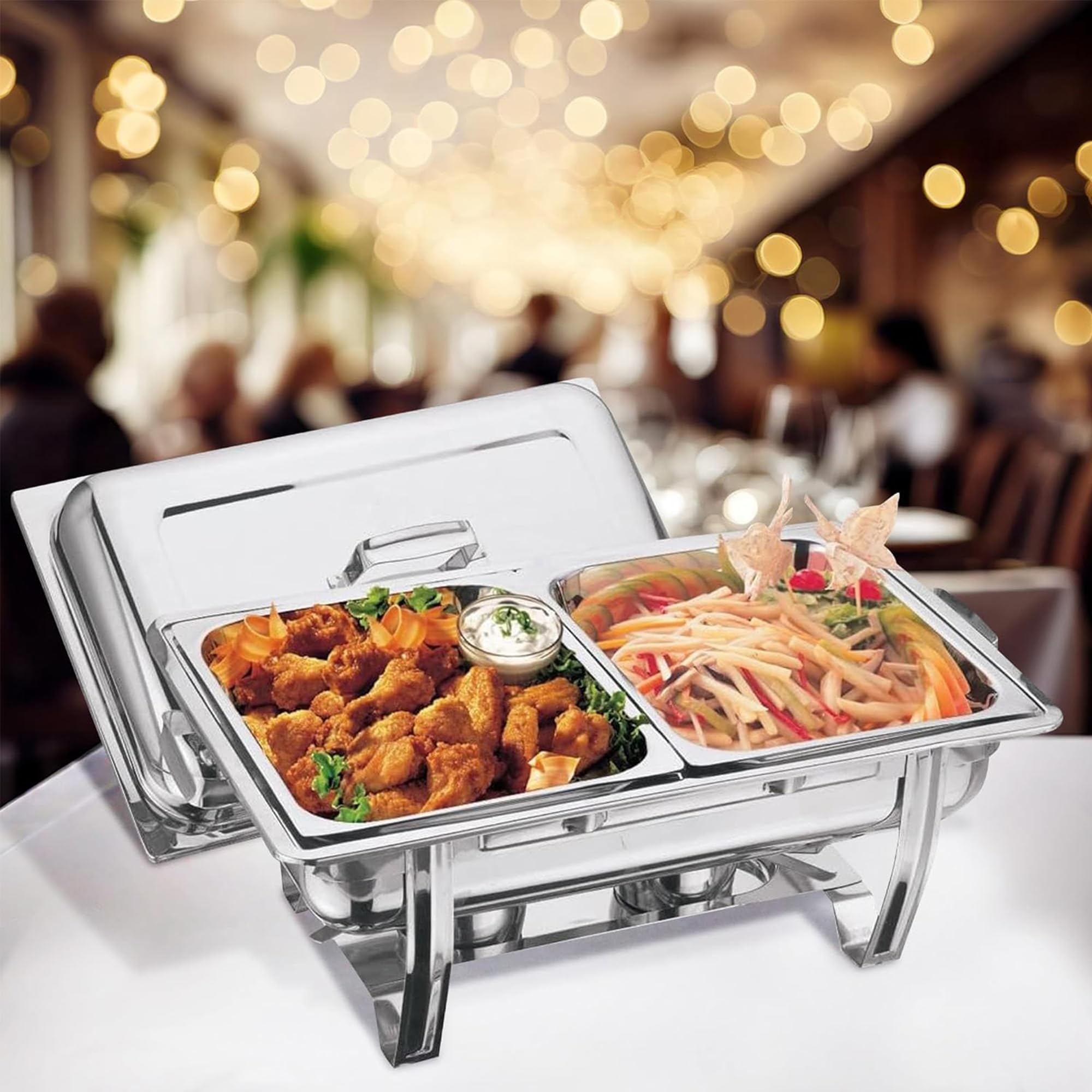 Juego de 2 sartenes de 8,5 L, calentador de alimentos para fiestas, catering, servicio de bufé, ideal para eventos, cumpleaños, restaurantes