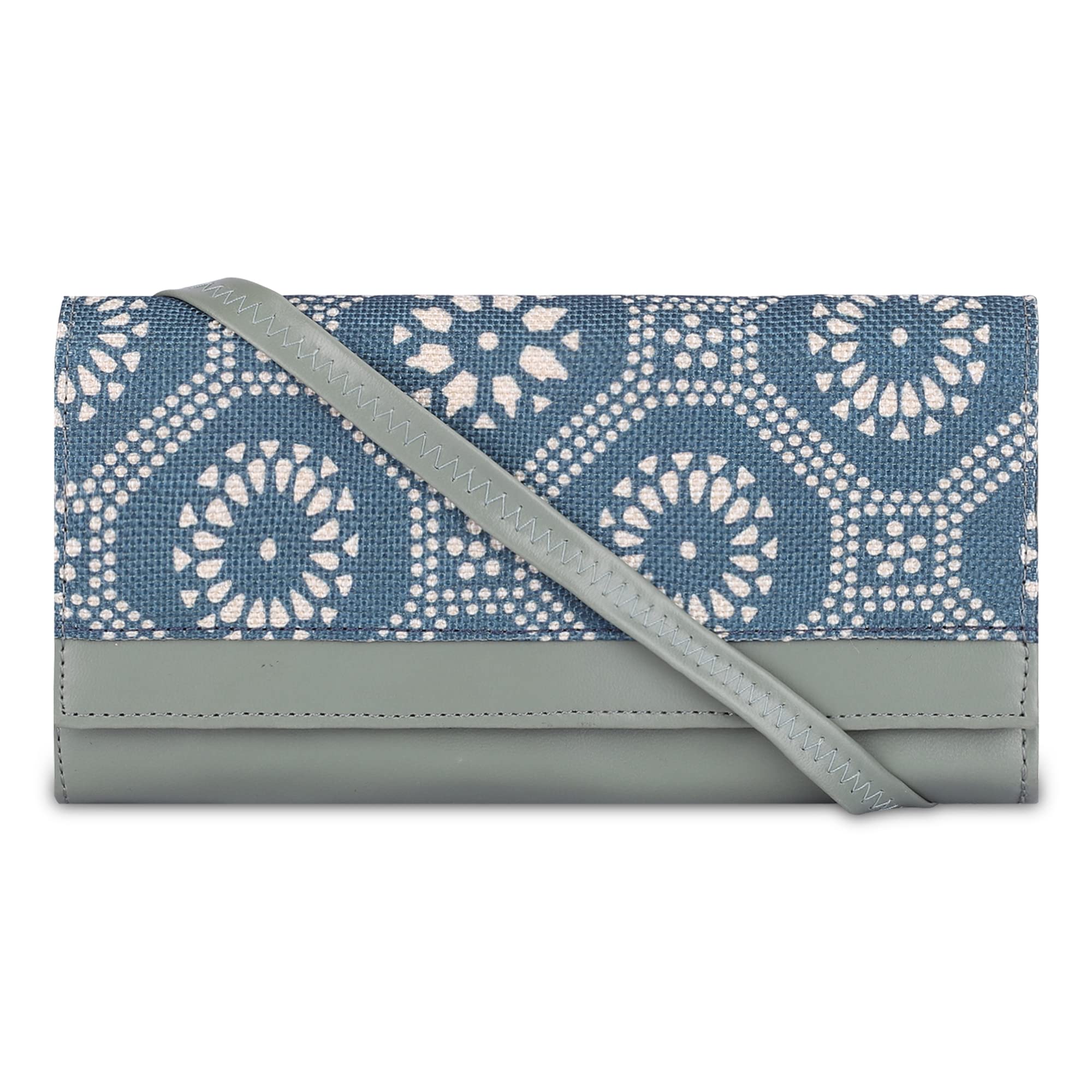 the clownfish Erika Printed Handicraft Fabric & Vegan Leather Ladies Wallet Purse Sling Bag with Multiple Card Slots & Shoulder Belt (Olive Green)-picture-16