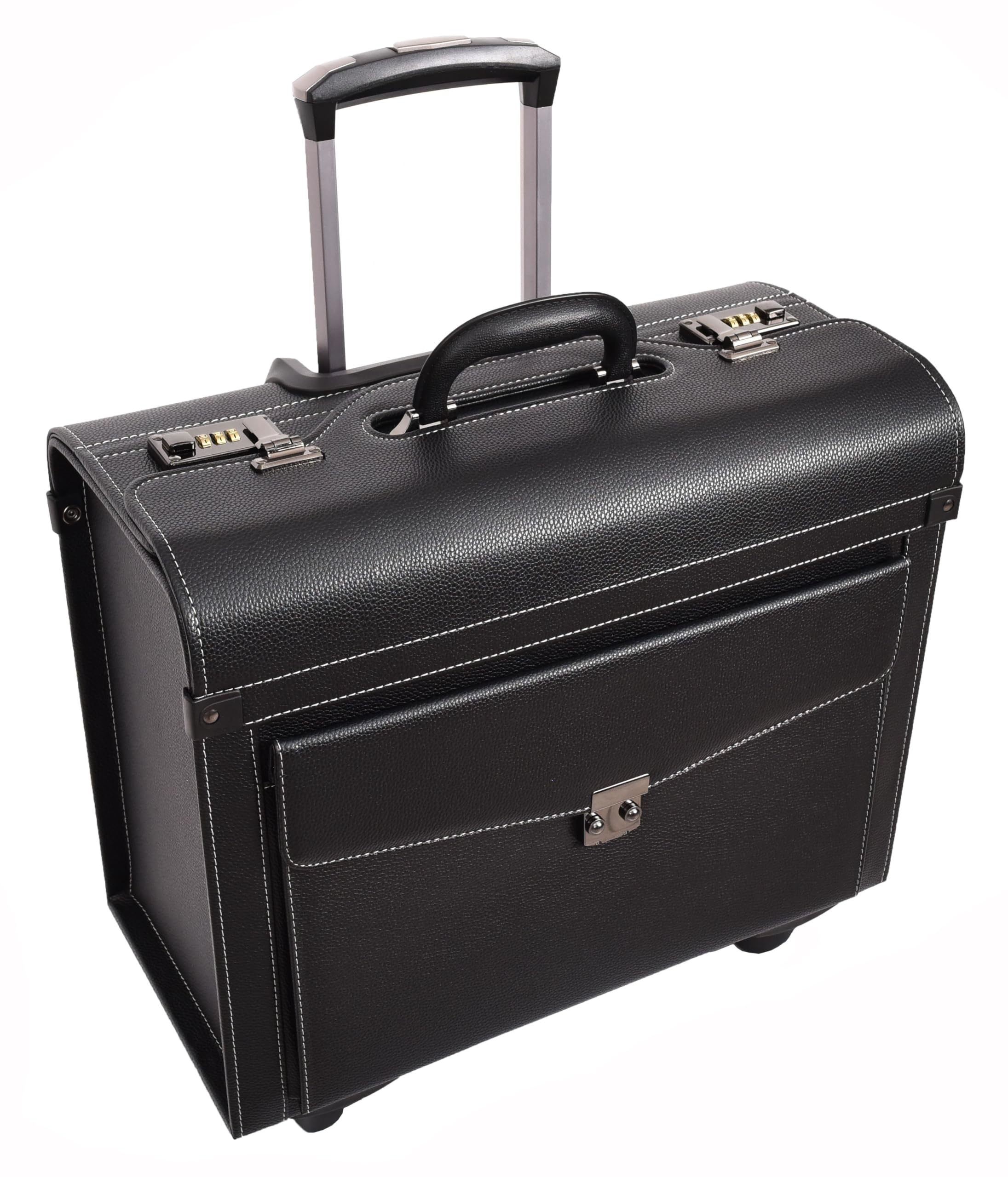 A1 FASHION GOODS Valise à roulettes en simili cuir, 4 roues, taille cabine double verrouillage, sac de voyage d'affaires Aero, Noir , L, Pilot Case Grande mallette de cabine