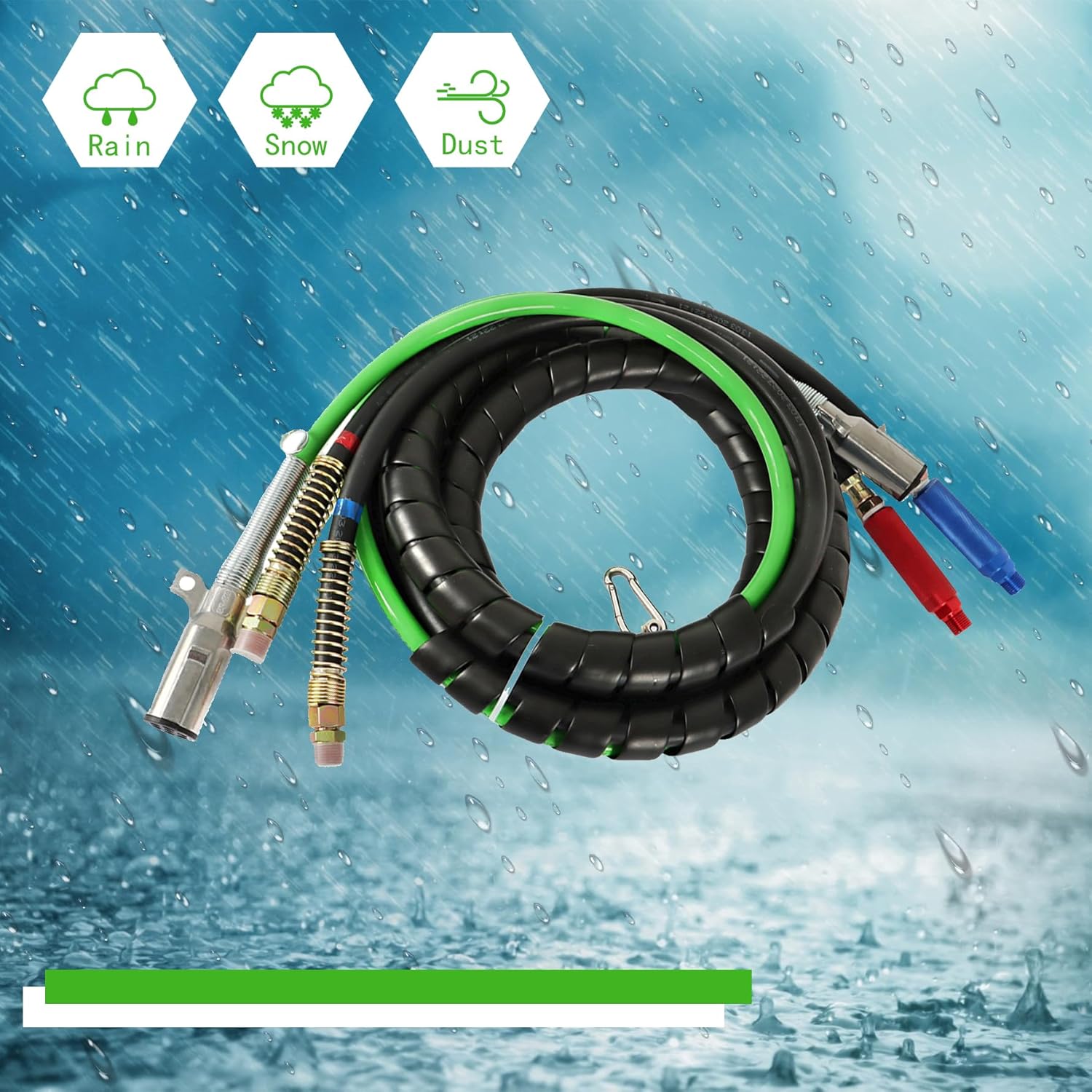 munirater 12FT Air Lines for Tractor Trailer Air Hose Replacement for Truck 3 in 1 ABS & Power Airlines Hose Wrap 7 Way Electrical Cable with 2 Pair Glad Hands 12pcs Gladhand Rubber Seals and Tape
