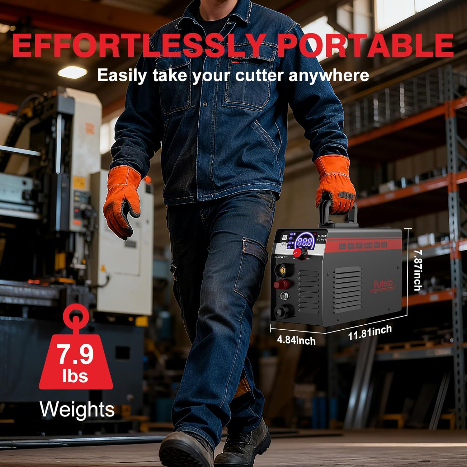 Plasma Cutter 55A, Non-Touch Pilot Arc Plasma Cutter Machine, 110V/220V Dual Voltage, Large LED Display, IGBT Inverter, 1/2” Clean Cut, Portable Plasma Cutting Equipment