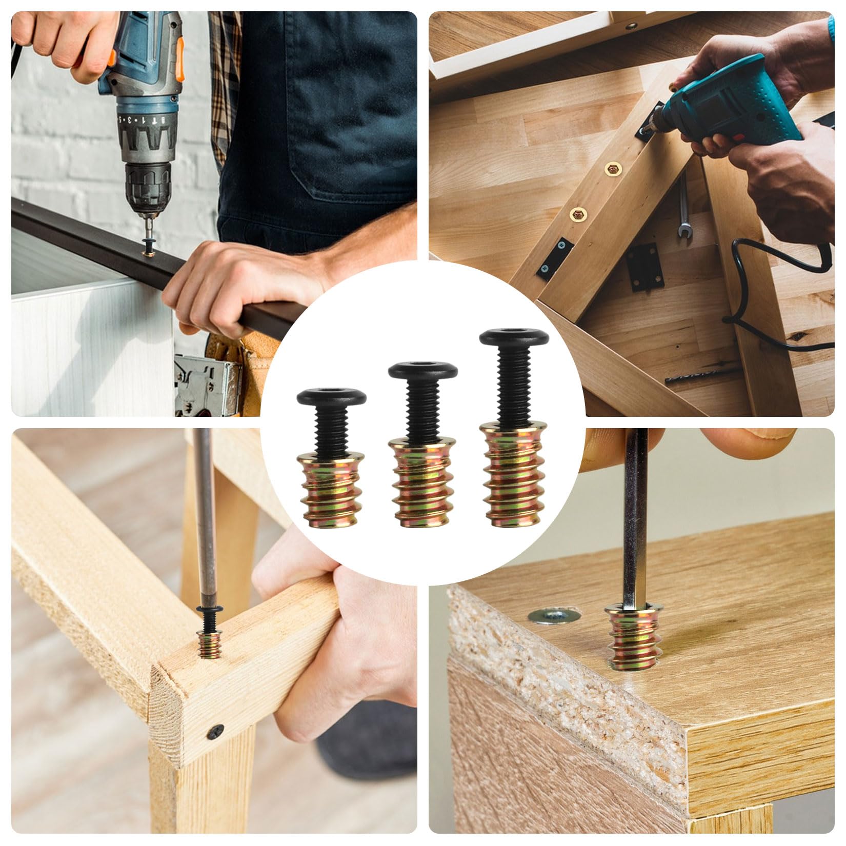 30 Pcs M6 Threaded Inserts for Wood with Bolts Set: 15 Furniture Hex Socket Drive Screw-in Nuts(M6x 25mm) & 15 Furniture Screws Flat Head Hex Socket Bolts(M6x 30mm) - Image 4