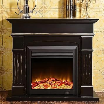 Electric Fireplace 59.05Inch Real Flame EffectHeating Core European Minimalist Style, Parallel Line Design, Black
