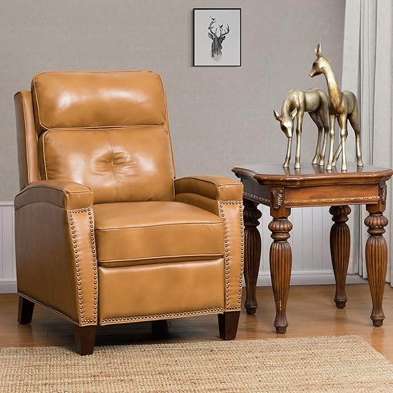 HULALA HOME Genuine Leather Recliner Chair, Push Back