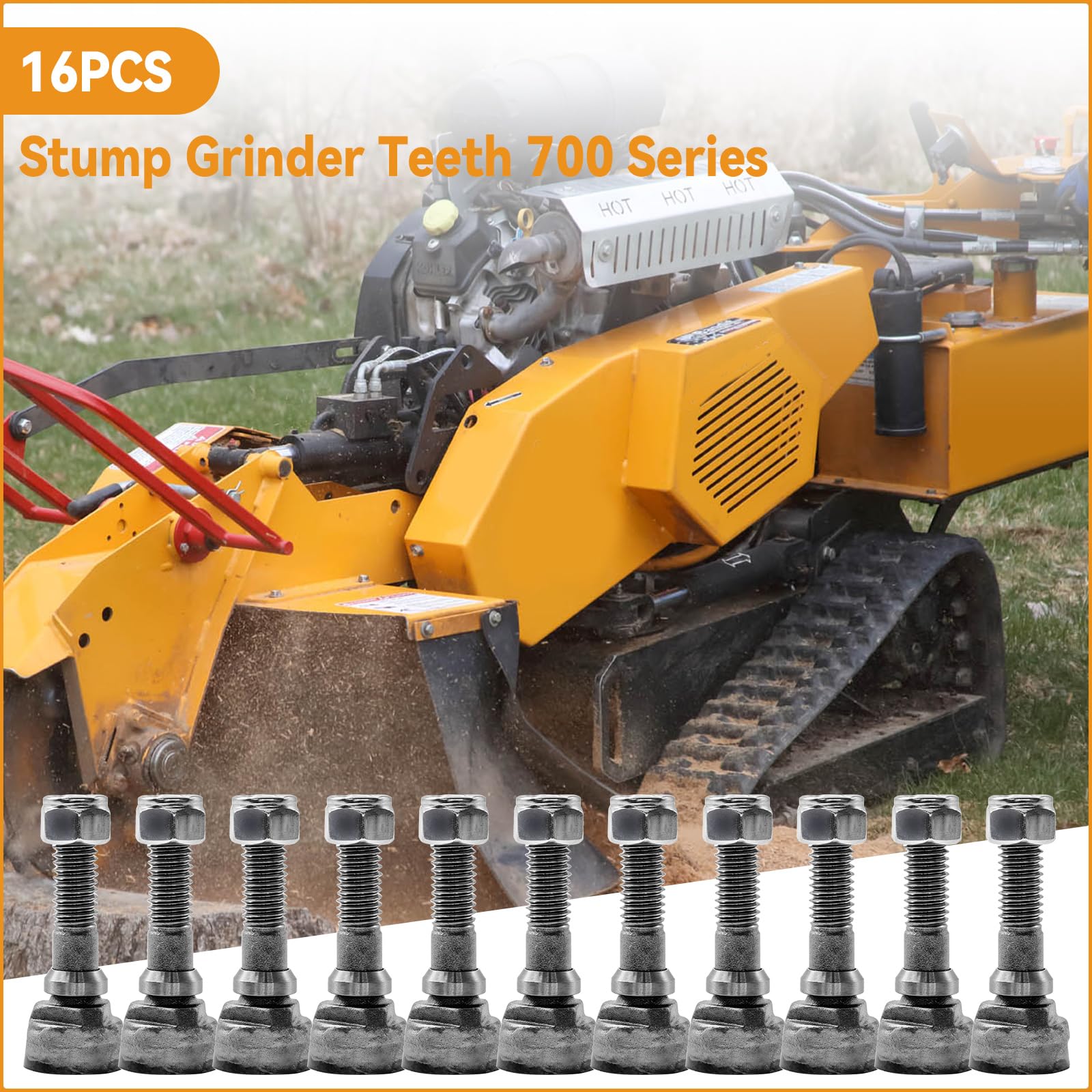 JOJOCY 16 Pack Stump Grinder Teeth Aftermarket for 700 Series, Durable Alloy Steel with Tungsten Carbide Tips for Efficient Stump Removal
