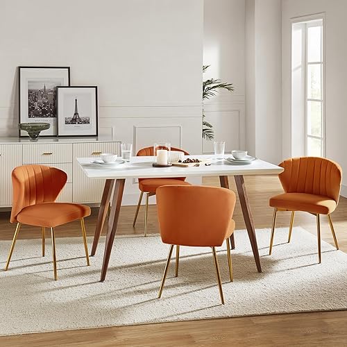 Miniatura 8 de HULALA HOME Sillas de comedor de terciopelo, naranja, silla decorativa moderna y pequeña sin brazos con patas de metal dorado, elegante silla de