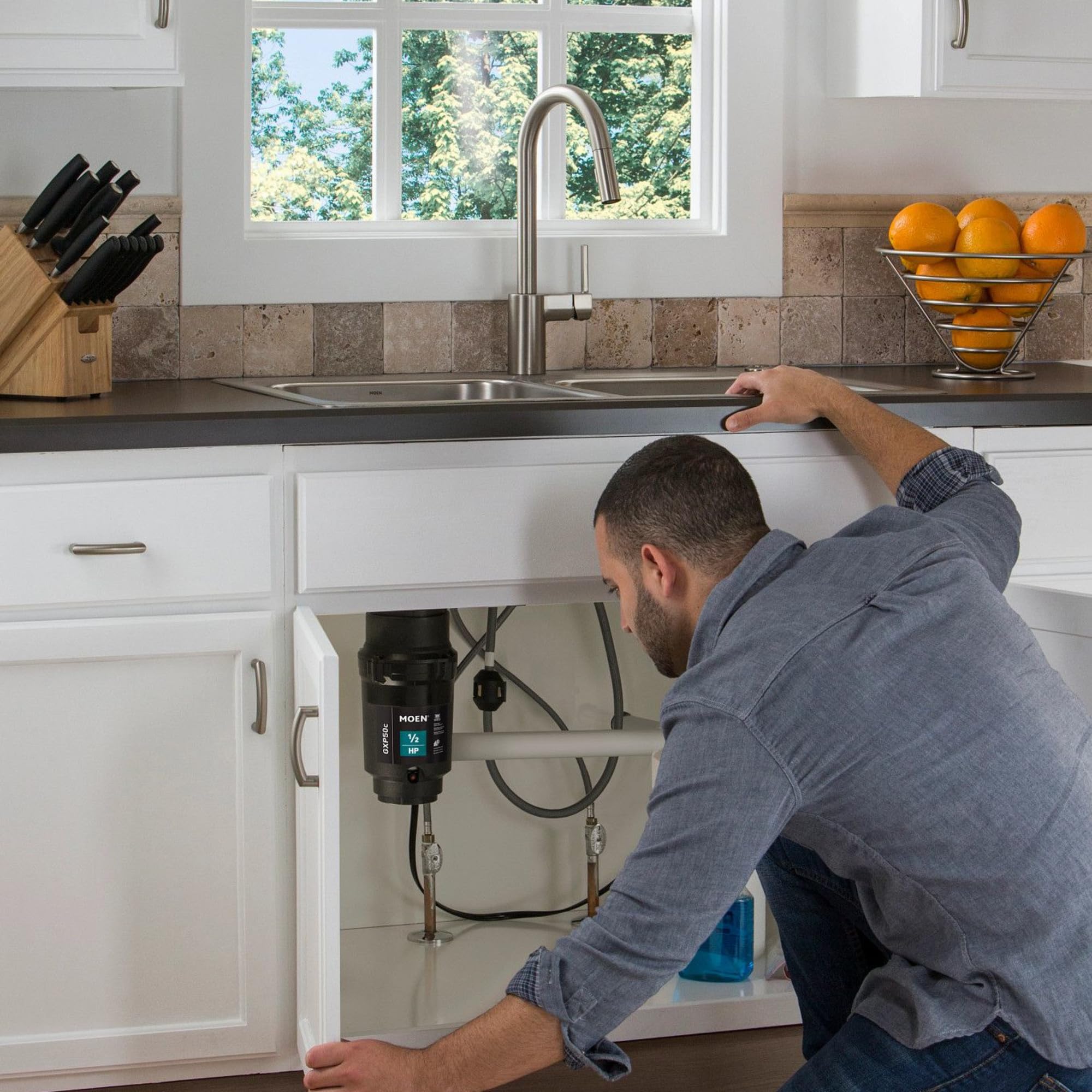 Moen GXP50C GX Prep Series PRO - Triturador de basura de alimentación continua de 1/2 HP, cable de alimentación incluido o sin terminar, 5.4 x 13.4 x 5.4 pulgadas
