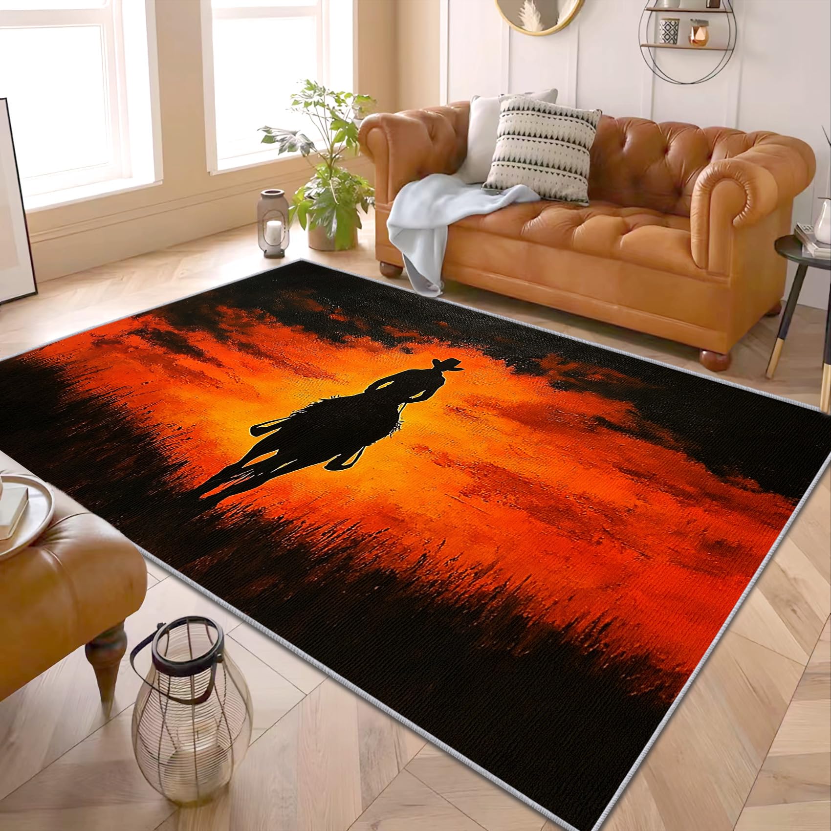 PaxGloz Cowboy Decorations - Wild West Cowboy Rug, Western Themed Rugs for Living Room Bedroom, Washable Non Slip Soft Small Carpet, Patterned Area Rugs & Home Decor 50x80 cm