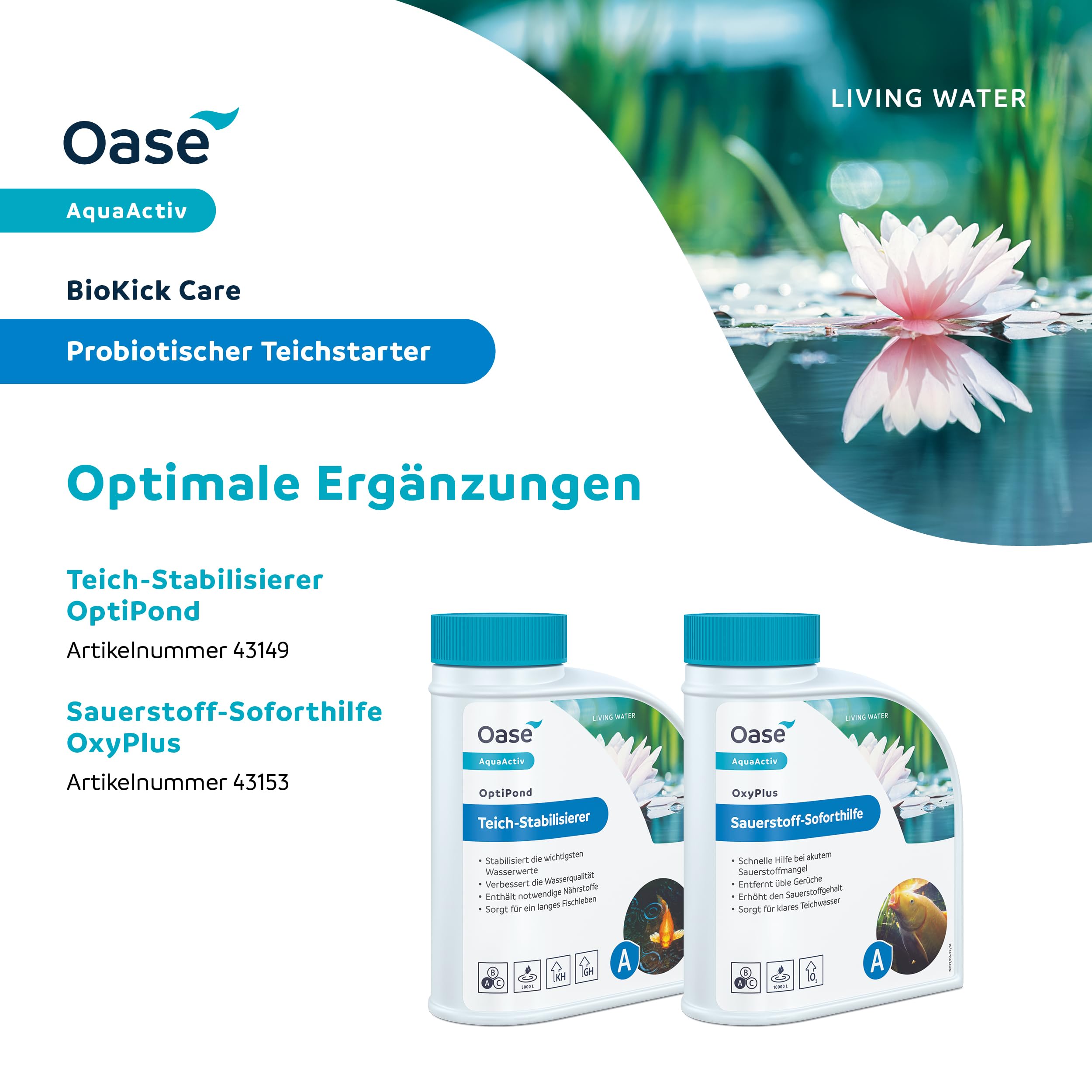 OASE 51288 AquaActiv BioKick Care - producto para el cuidado de estanques, minerales naturales para agua clara en estanques de jardín, estanques de peces, estanques koi