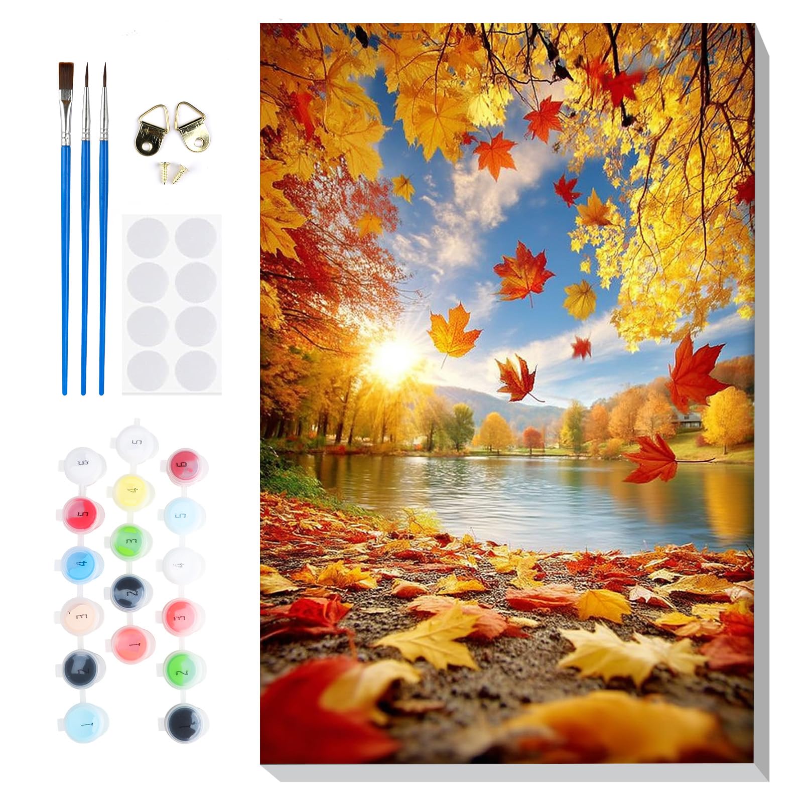 Lxmsja Framed Paint by Numbers for Adults Beginners Autumn, Landscape Painting by Numbers on Canvas, DIY Acrylic Maple Leaf Painting Art and Crafts Kit Gifts for Home Wall Decor, 8x12in