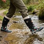 Women's Mid-Calf Waterproof Neoprene Rain Boots - Insulated Rubber Winter Boots for Ladies, Perfect for Rain Snow Mud Comfortable Garden Outdoor Boots (Multi)