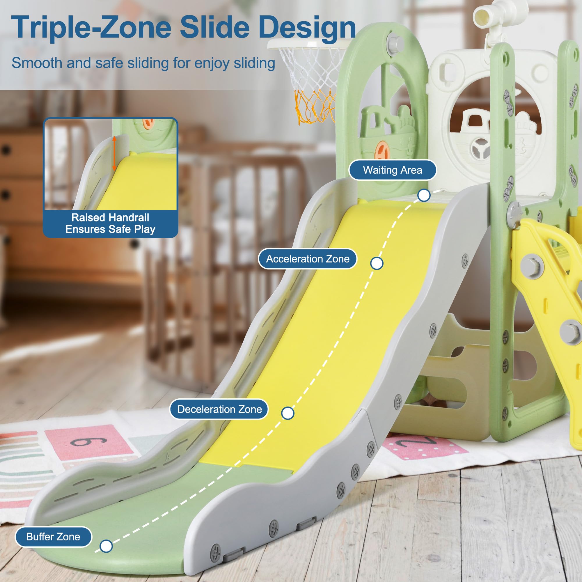 Tobogán Jardín Seguro Tobogán Infantil Reenborn 6 En 1 - Para Interior Y Exterior, Con Canasta Tobogán Jardín Seguro Tobogán Infantil Reenborn 6 En 1 - Para Interior Y Exterior, Con Canasta