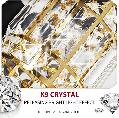 Miniatura 2 de Lámpara de tocador de baño de 3 luces, lámpara de cristal sobre el espejo, luces giratorias de pared interior negro mate y dorado  Pantalla moderna