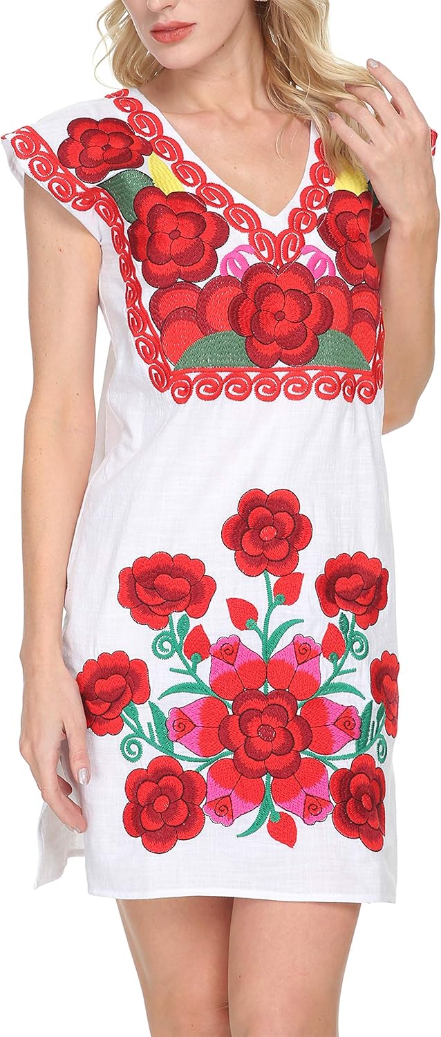 YZXDORWJ Women Mexican Embroidered Dress Ruffle Collar Sleeveless - Image 3