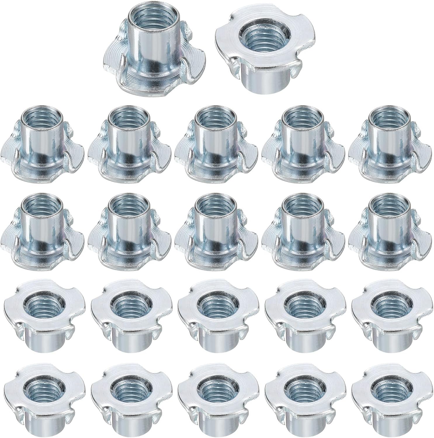HARFINGTON M12x17mm T-Nuts 4 Pronged Tee Nut 1.1" x 0.67" Fully Thread Carbon Steel Inserts for Wood, Rock Climbing Holds, Cabinetry, Furniture 100pcs